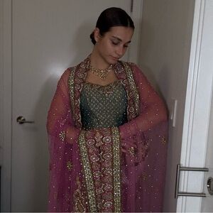 Indian embroidered top (choli) + pink dupatta